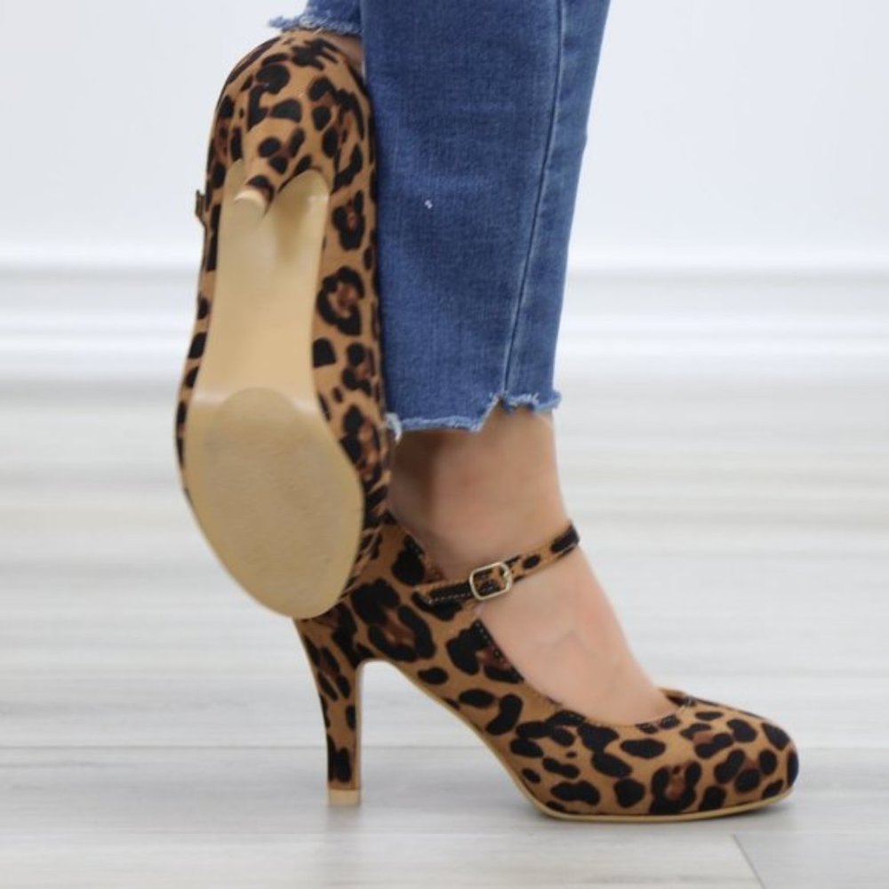Leopard Suede Low Heel Rockabilly Pumps - Picture 4 of 14